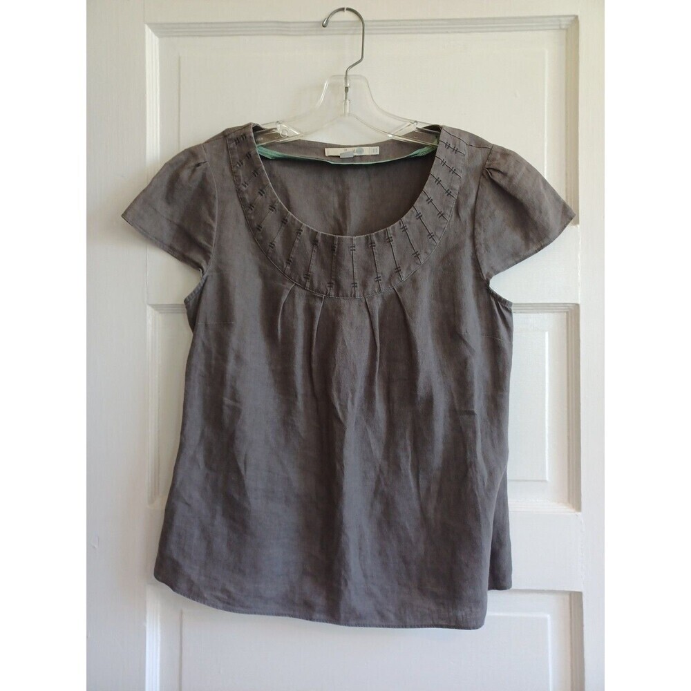 Boden Gray Scoop Neck Linen Blend Blouse